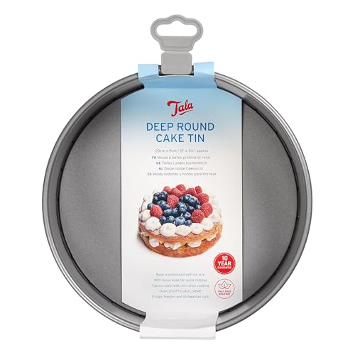 Tala Molde profundo para tartas, fondo suelto, molde alto antiadherente con base extraíble, distribución uniforme del calor, bandeja de acero al carbono, apta para nevera y congelador, 21,6 x 21,6 x