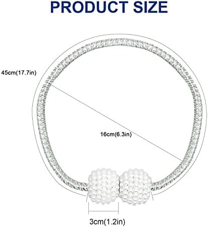 Tie Backs for Curtains,Magnetic Curtain Tie Back 6PCS,Curtain Drape Tie Backs Pearl Clips Rope Holdback Holder Net Curtain Wire and Hooks for Home Office Decorative