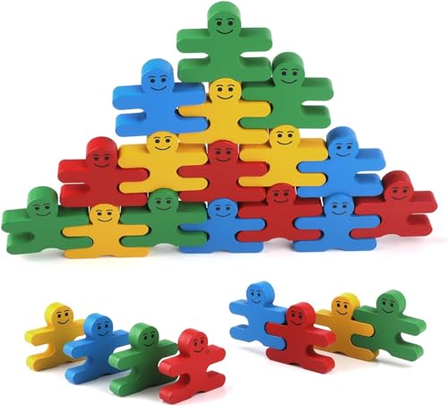 Lookka Wooden Stacking Toys, 16 Pieces Figure Building Blocks, Educational, Sensory Building Toys, Gifts for 3 4 5 Years Kids Boys Girls.