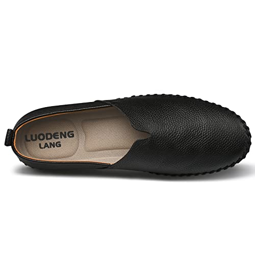 Luodenglang Men's Genuine Leather Loafer Shoes Slip On Soft Breathable Handmade Stitching Fashion Casual Shoes Lightweight Driving Dress Shoe Black 7 M39 #TOP3