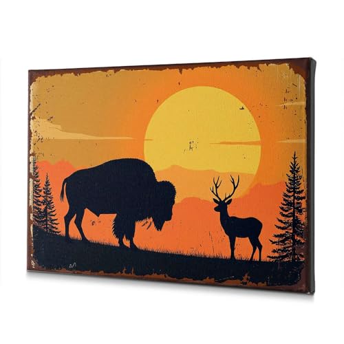 Toile salle de bain bisons cerfs 30x40 cm : transformez votre pièce en spa de forêt