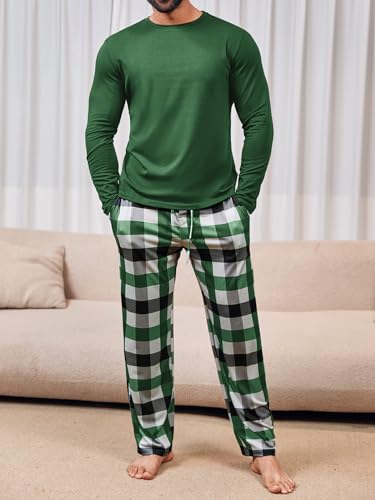 Runcati Mens 2 Piece Pajama Set Plaid Sleepwear PJ Relaxed Fit Stretch Lounge Nightwear Sets2
