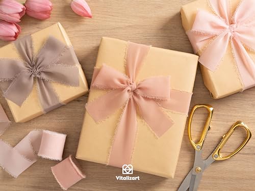 Vitalizart Chiffon Ribbon 3 Rolls 1.5'' x 7 Yd Dusty Pink & Brown - Image 4
