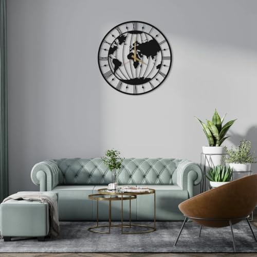 Image of Wall Clock Stylish Metal Analog Wall Clock for Living Room, Bedroom, Office, Kitchen, Home and Hall | Antique Fancy Big Size Modern Wall Watch (Black ST-7, 40 CM)