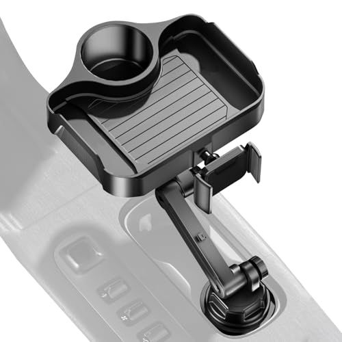 Image of Car Cup Holder Expander with Tray –Securely Holds Large Bottles, Adjustable Automotive Cup with Food Table | Tray For Mugs, Drinks, and Smartphones