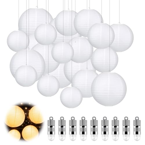 GothicBride 30pcs Papierlampions Weiß mit LED Lichter, Classic...