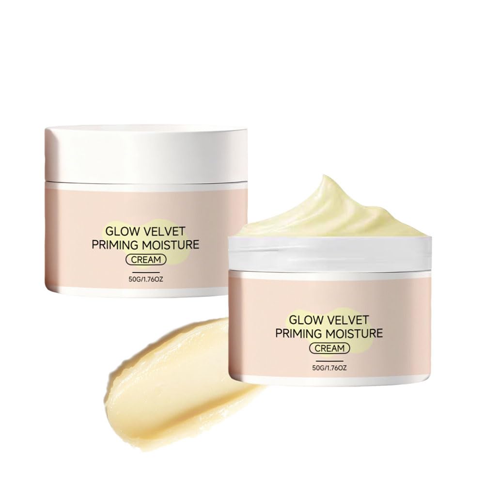 Glow Velvet Priming Moisture Cream,2 Pcs 1.76 Oz Pore Blurring and Makeup Gripping Primer for Pore Minimizer,Hydrating,Smoothing and for All Skin Types,Long-Lasting Velvety Finish Face Primer