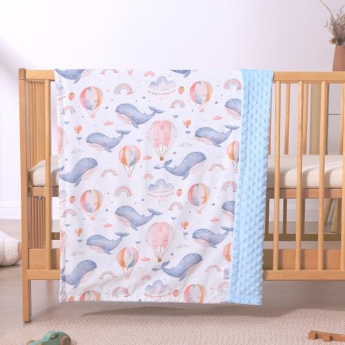 Image of Baby Nursery Bed Blankets Ultra Soft Double Layer Mini Blanket Minky Blanket Receiving Blankets Shower Gifts(Whale,45 * 60in)