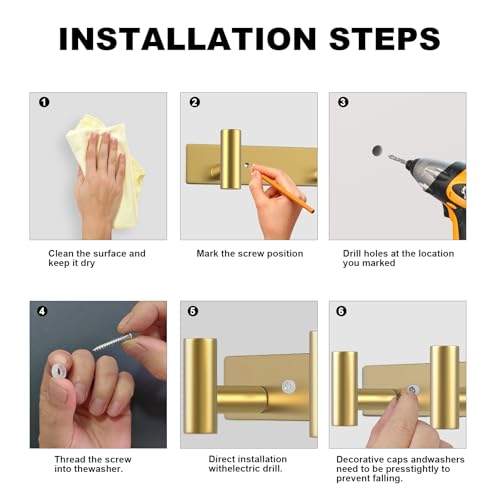 Image of PMMASTO Stainless Steel Coat Rack Wall Mounted, Heavy Duty Metal Hook Rail for Hanging Coats Hats Towels Robes Bags, Modern Wall Hooks Organizer (Gold, 3 inchT Hooks, 1PACK)