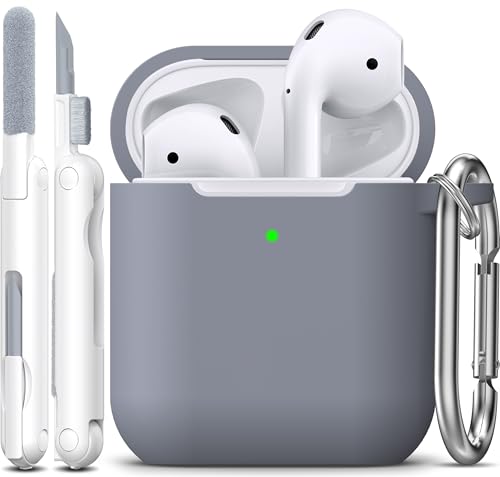 Image of AirPods Case Cover with Keychain, Full Protective Silicone AirPods Accessories Skin Cover for Women Men Girl Boy with Apple AirPods Wireless Charging Case,Front LED Visible-Dark Grey