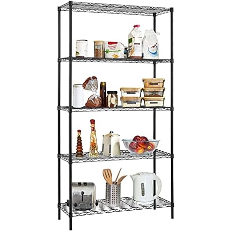 YYkokocat 5 Tier Metal Shelving Unit Adjustable Wire Storage Shelves NSF Metal Storage Rack Shelf Organizer Kitchen Storage for Pantry Office, 1200Lbs Capacity, 72" H x 36" W x 14" D, Black Cover