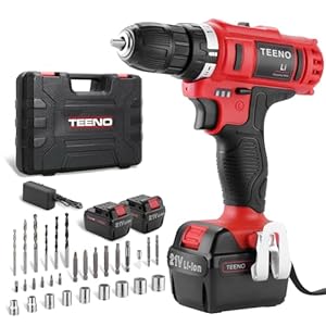 TEENO – Taladro atornillador inalÃ¡mbrico PSR 21V + 2 baterÃ­as de litio + 41 accesorios + guantes profesionales LED Luz Para Hogar, Bricolaje