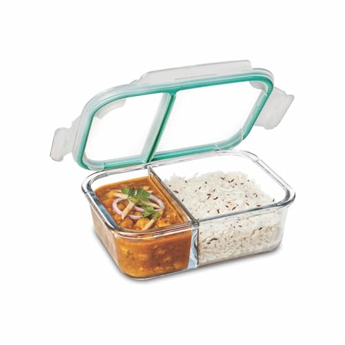 SignoraWare Slim High Microwave Safe Office Two Compartment Lunch Box Set | Borosilicate...
