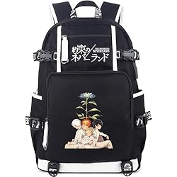 Roffatide Anime The Promised Neverland Mochila Cosplay Impresa Mochila Escolar con Puerto de Carga USB y Puerto para Auriculares