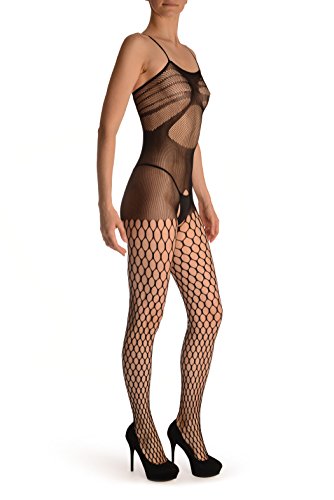 Bodystocking noir à rayures LissKiss avec large maille ajourée extensible - 2