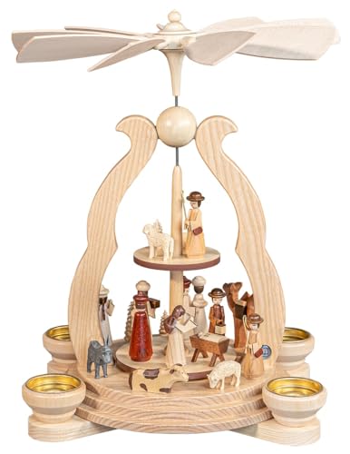 Pyramide de Noël Müller 34 cm carrousel en bois de l'Erzgebirge à bougies chauffe-plat