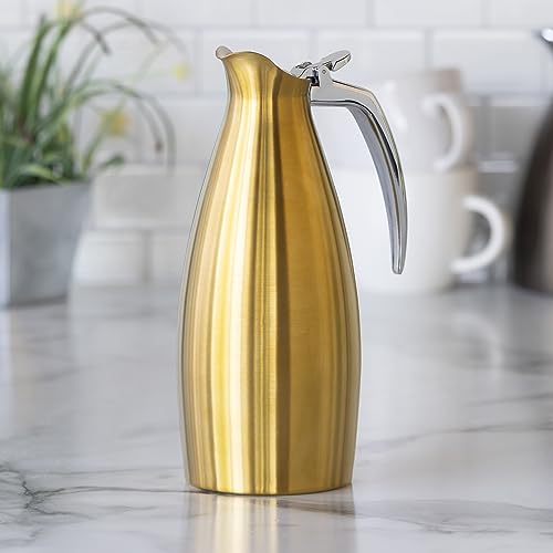 Service Ideas ALTU10BSVG Altus Carafe Pitcher, Stainless Steel, Flip Top lid, 1 Liter, 33.8 Ounces, Dishwasher safe, NSF certified, Vintage Gold