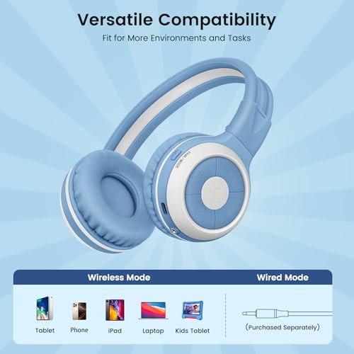 SIMOLIO Manyshare Casque sans Fil Enfant, Étui et Micro pour l’École, Bleu – vue 8