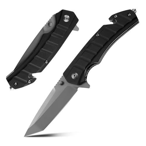 Swiss+Tech Navaja Plegable de Bolsillo, Cuchillo Plegable de Acero Inoxidable, Cuter de Bolsillo con Rompecristales y Cortacinturones, para Acampada y Marcha