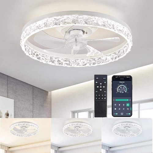 J.SUNUN Modernos Ventilador de techo con luz silencioso Ventiladores LED Lampara Diseño Creativo con Control Remoto Regulable 6 Velocidades para Salón Dormitorio Cocina iluminación(White)