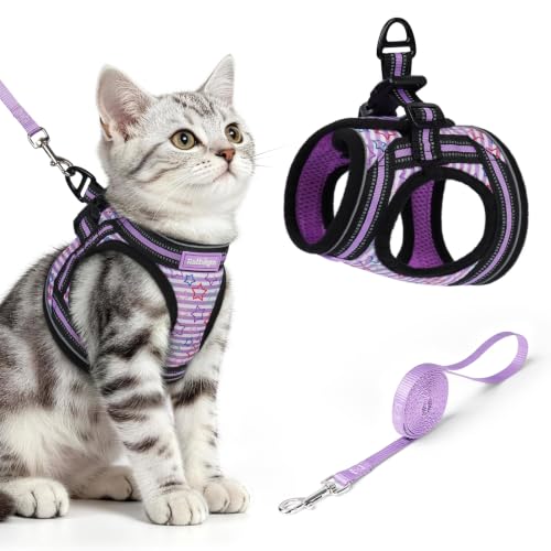Image of rabbitgoo Cat Harness and Leash Set, Step-in Soft Vest, Stars & Stripes | Escape Proof, Lightweight, Easy-on & Adjustable, Hook & Loop with Buckle, Reflective, for Kittens & Small Cats Walks, M