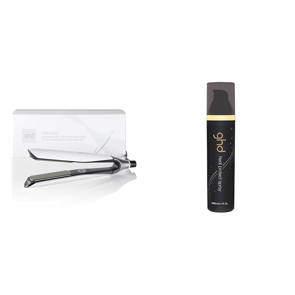 Chronos Power DUO All Hair Types - 1" Flat Iron White with Bodyguard Heat Protectant for All Hair Types (4.0 Fl Oz)