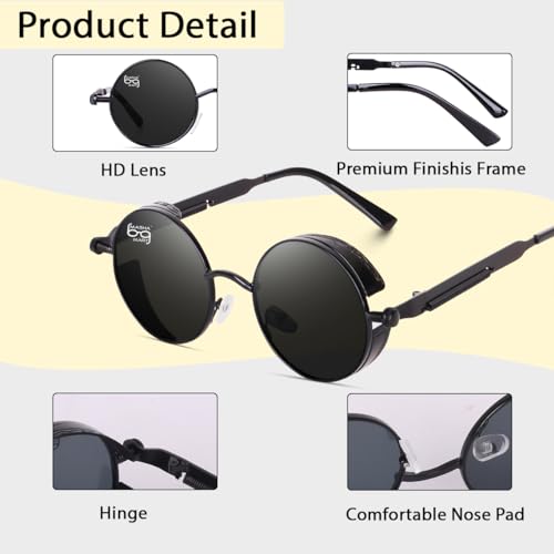Image of Men UV Protected Tony Stark Steampunk Metal Round Sunglasses (Black), Medium