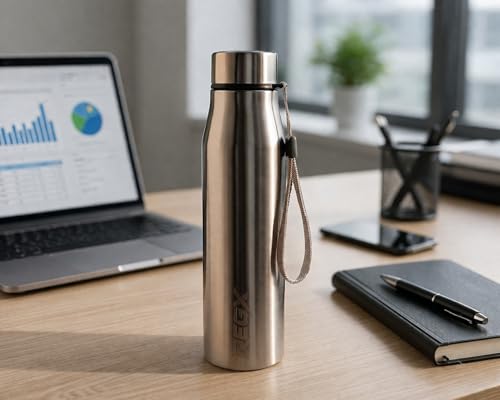 Image of REGX Stainless Steel Water Bottle 700 ml, Single Wall BPA Free Reusable Bottle for School Office Gym Travel, Leak Proof Metal Bottle with Lid, Silver, Food Grade Steel