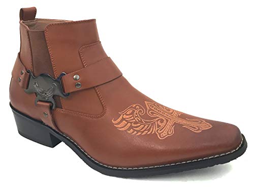 WET-10s J Men’s Cowboy Boots Western Ankle Harness Leather LiningSide Zipper Shoes