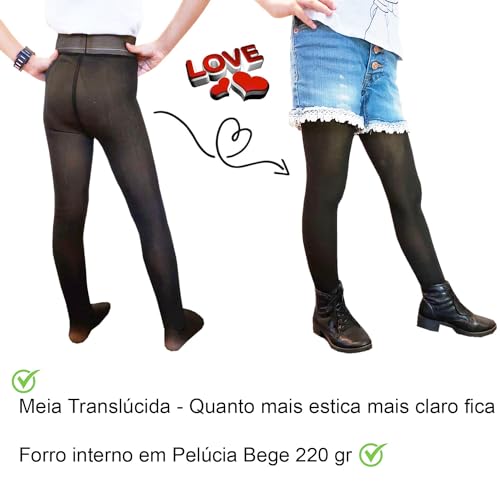 Meia Calça Infantil Translúcida Forrada com Pelúcia Gramatura 220-6 a 10 anos (GG / 10 Anos, Marrom)