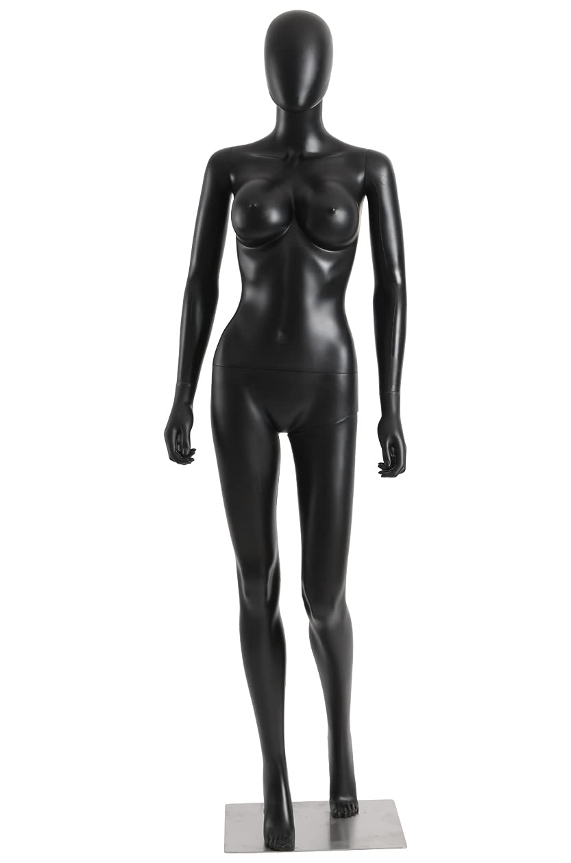 SLF2-Black schwarz matt abstrakte Schaufensterpuppe weiblich großer Brustumfang mit Metallplatte ohne Kopf Female Mannequin Headless (Schwarz)