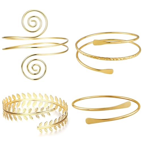 Image of ZKFSIE 4 Pcs Gold Arm Cuff Set, Adjustable Upper Arm Cuff for Women, Stylish Jewelry for Everyday Wear and Special Occasions