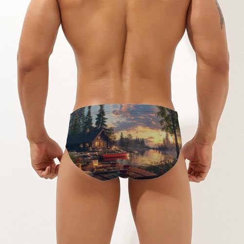Lake Cabin Boat Men's Swim Trunks Briefs Swimsuit Swimwear Bathing for Underwear Beach2