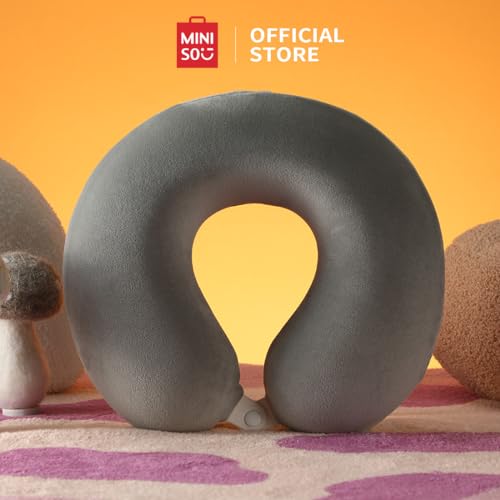 Image of MINISO Travel Pillow Neck Pillow, Inflatable Travel Pillow Adjustable 100% Memory Foam Neck Support Pillow for Travelling, Sleeping, Napping Suits for Airplane, Car, Home & Office (Grey)
