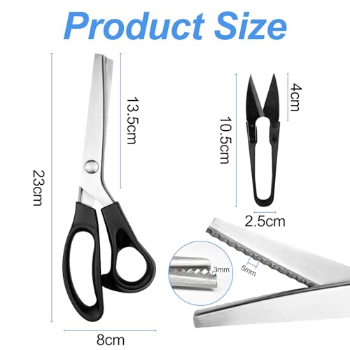 Elsrantor stoffschere, schneiderschere, stoffschere scharf, fadenschere, zickzackschere, zickzack, schneiderschere fadenschneider mit Komfortgriff für Schneiden Kleidung, Nähen, Basteln