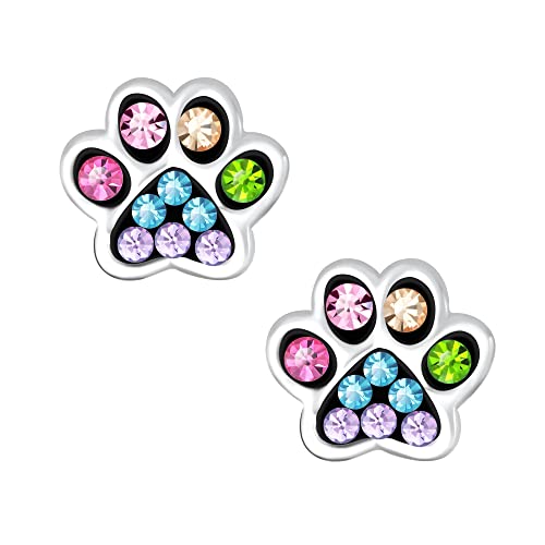 FIVE-D Ohrringe Pfote Tatze Hund 925 Sterling Silber Gold Kinder Damen Mächen (Bunt) Cover