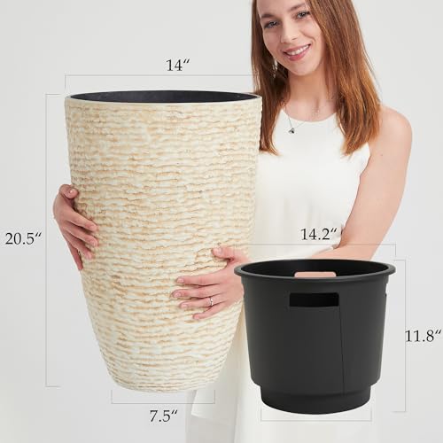 Worthgarden2pack21hbeigetallplanterswithinsidepots14diaplasticlargeroundplanttreepotsdecorativeimitationstonefinishforindooroutdoorfrontporchcontainerpatio  Urban Country Home Decor Worth garden 2 pack 21 h beige tall planters with inside pots 14 dia plastic large round plant tree pots decorative imitation stone finish for indoor outdoor front porch container patio  urban country home decor