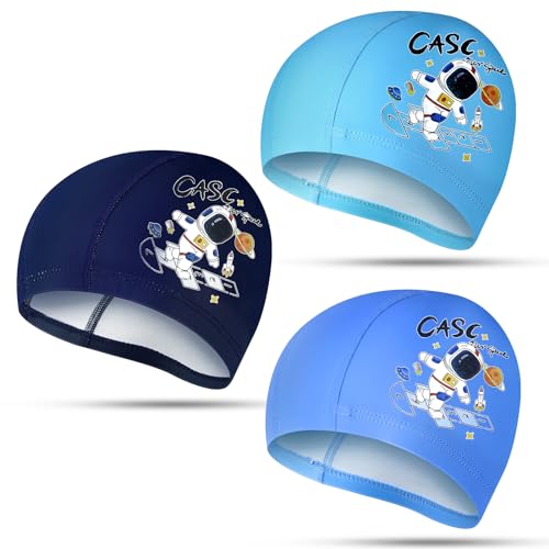 Image of Geyoga 3 Pcs Kids Swim Caps for Boys Girls Age 2-12 Swimming Hat | Kids Swim Caps, Pool Cap, Child, Swim Hat for Toddler, Youth, Space