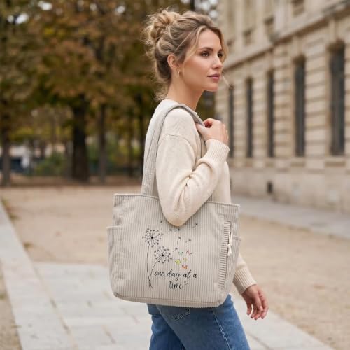 Bolso de hombro de pana para mujer con estampado motivacional miniatura 3