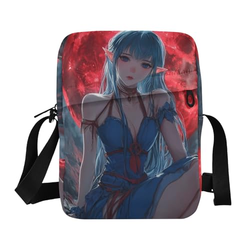 KLL Anime-style Elf Beauty Red Moon Background messenger bag Vegan Leather shoulder bag men Shopping Woman Handbag Shoulder Strap