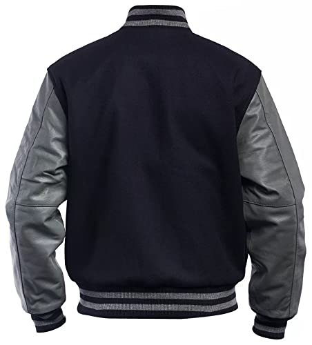 Image of Mens Letterman Black Varsity Jacket - Black School Teen College Bomber Jacket