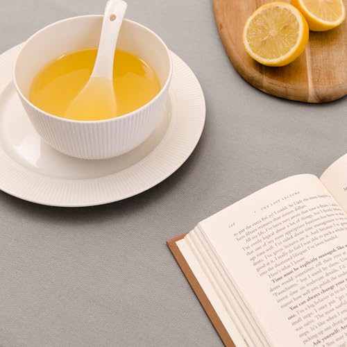 Image of Encasa XO Dining Table Cover Cloth for 6 to 8 Seater | 140x230 cm Cotton Canvas Rectangular Table Cloth | Machine Washable Tablecloth for Indoor & Outdoor Use - Grey Solid Color