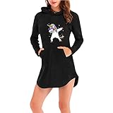 Einhorn Kleid Asymetrisch Damen Kurz Tunika mit Kapuze T Shirt TV Serien Sweatshirt Hip Hop Pullover Herbst Winter Unicorn Hoodie Dress Langamshirt Oberteile Teenager Mädchen Tumblr Bluse Streetwear