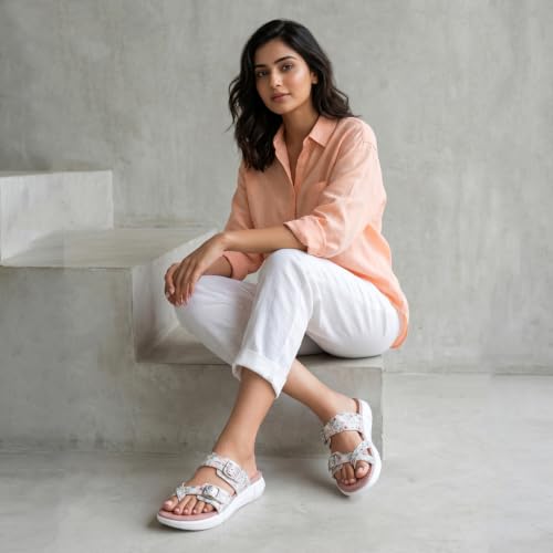 Image of KazarMax Women Magnolia Lightweight Double Strap | Cushioned | Bounce Back | Comfortable Flat Sandals