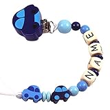 schnullerkette blau hellblau Handgefertigte Schnullerkette - Für kleine Rennfahrer mit 3 Autos - Tolles Geschenk zur Geburt, Taufe, Ostern, Weihnachten,…