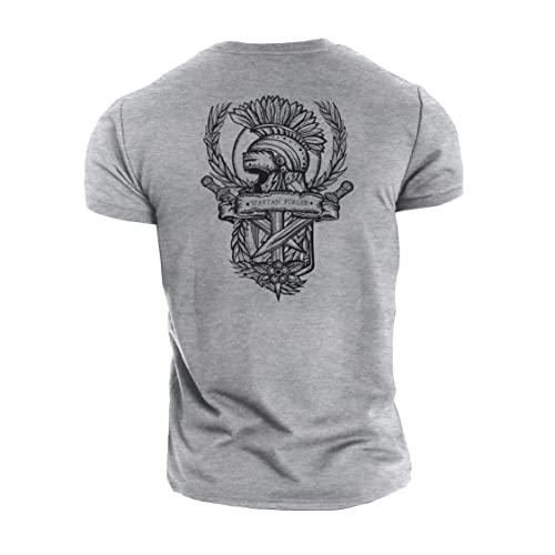 Image of GYMTIER Spartan Forged Crest - Spartan Forged - Men's Gym T-Shirt - Bodybuilding Workout Top, Sport Grey, 5XL
