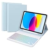 iPad 第10世代 キーボード ケース GOOJODOQ (2022) iPad10 7色バックライト付き ワイヤレス キーボード カバー 10th 10.9インチ専用ケース 脱着式 ペンホルダー付き スタンド機能 オートスリープ機能 多角度調整 傷つけ防止 耐久性(スカイブルー)