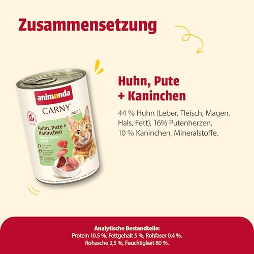 animonda Carny Adult Katzenfutter, Nassfutter für ausgewachsene Katzen, Huhn, Pute + Kaninchen, 6 x 400 g