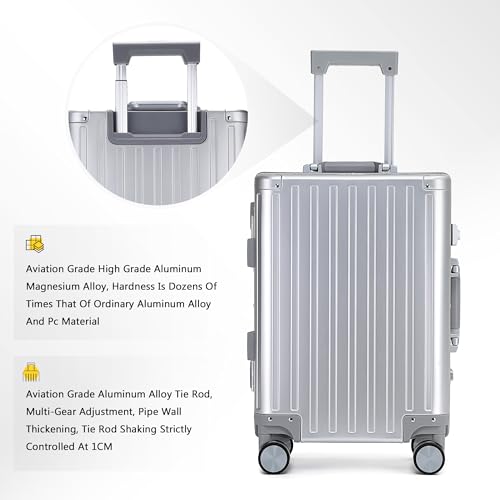 YYW 100% Aluminium Alloy Suitcase, 20 Inch Carry On Suitcase with TSA Lock (Silver,Carry On 20-Inch)3