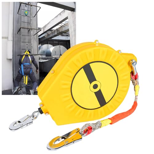 VFDZ Harnais de Securite Anti Chute Toiture, 3-20m Dispositif Antichute a Rappel Automatique, 150kg Vert/Jaune Protection Antichute Rétractable Toiture et Travaux Aériens(Jaune,5 Mètres)